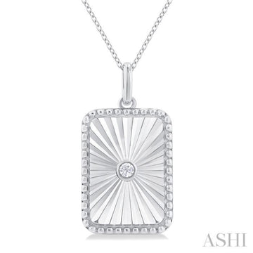 1/20 Ctw Rectangle fluted medallion Round Cut Diamond Pendant With Chain in Sterling Silver